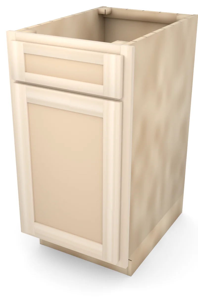 Brushhollow 18" base with 5" drawer and door, 3/4 view, unfinished