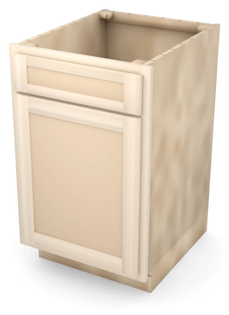 Brushhollow 21" base, 5" drawer over a 23" door, flat panel, 3/4 view, unfinished