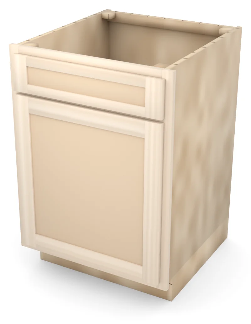 Brushhollow 24" base, 5" drawer over a 23" door, flat panel, 3/4 view, unfinished