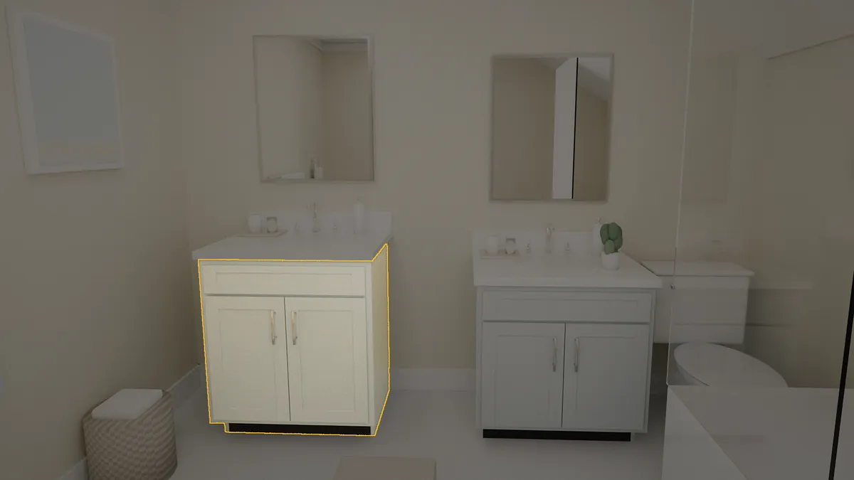 30 inch Brushhollow bathroom vanity, 36 inch finished height, flat panel doors, shown in a finished bathroom