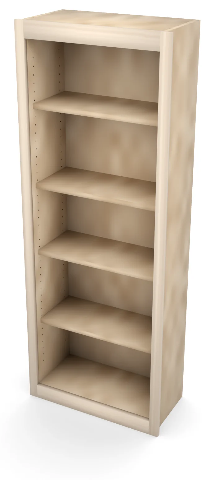 24" x 63" Entertainment Center Upper, Open Shelving, 3/4 view, unfinished