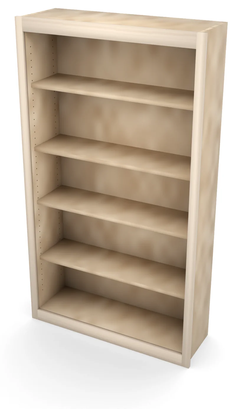 36" x 63" Entertainment Center Upper, Open Shelving, 3/4 view, unfinished