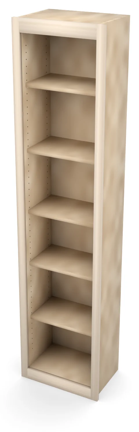 18" x 75" Entertainment Center Upper, Open Shelving, 3/4 view, unfinished