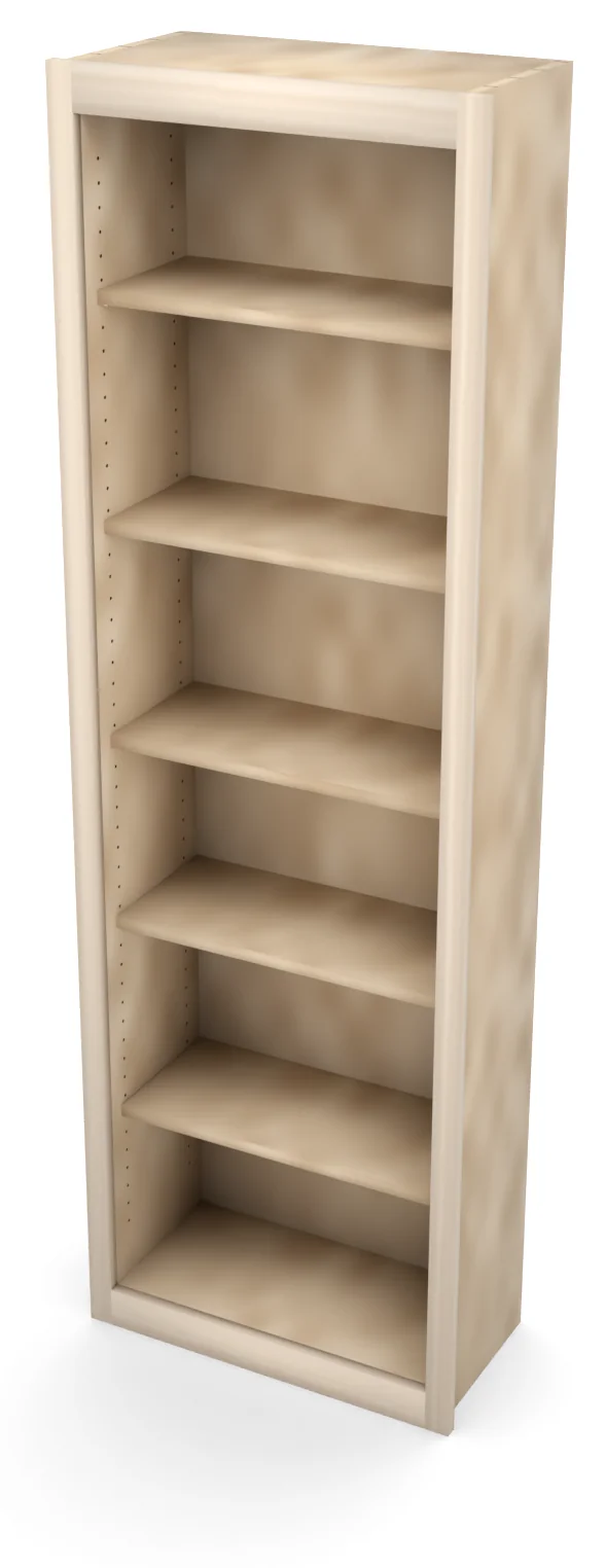 24" x 75" Entertainment Center Upper, Open Shelving, 3/4 view, unfinished