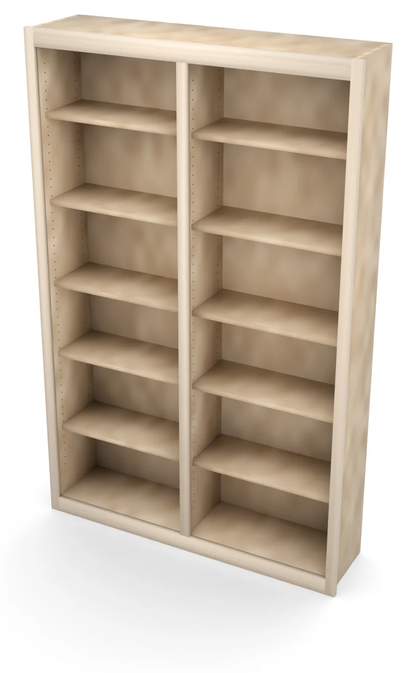 48" x 75" Entertainment Center Upper, Open Shelving, 3/4 view, unfinished