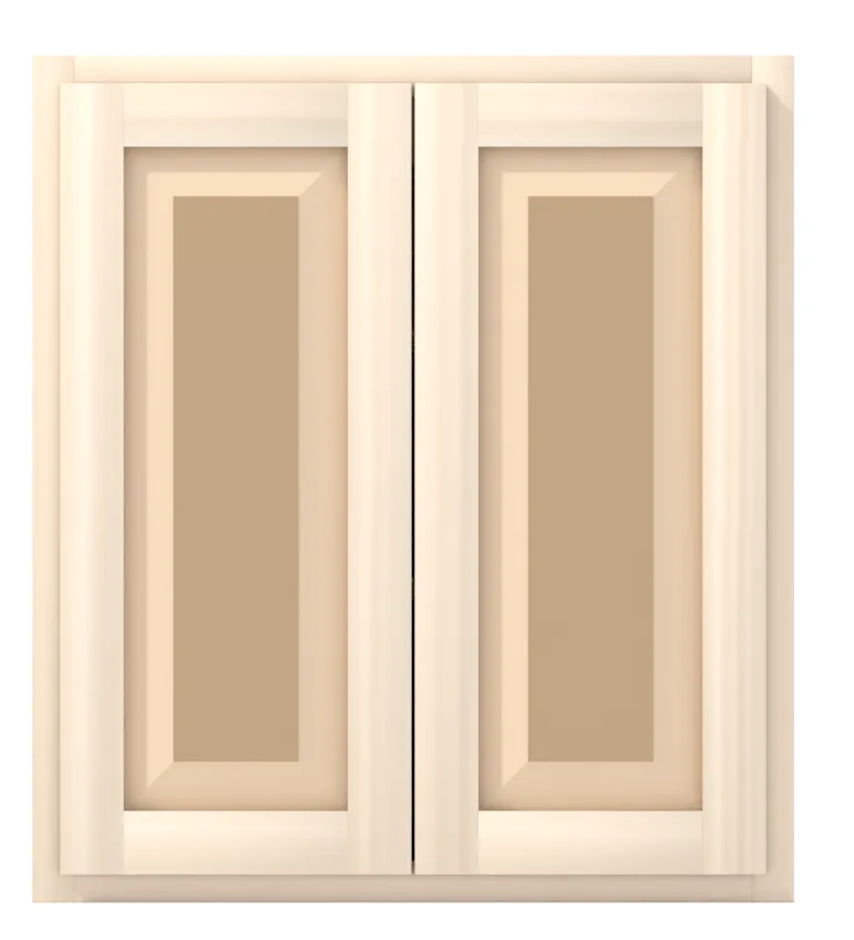 27" wide x 30" tall wall cabinet, two doors, raised panel doors, front view, unfinished